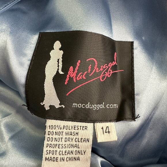 MAC DUGGAL Tie Neck Halter Tiered Gown Slate Blue 14 #A0092 - Picture 6 of 8